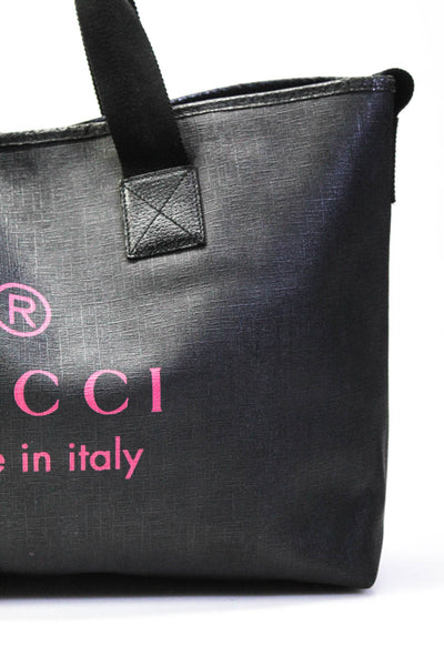 Gucci Womens Textured Coat Canvas Trademark Logo  Tote Handbag Gray