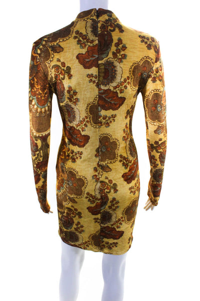 Kwaidan Womens Long Sleeve Printed Mini Dress Beige Size 36