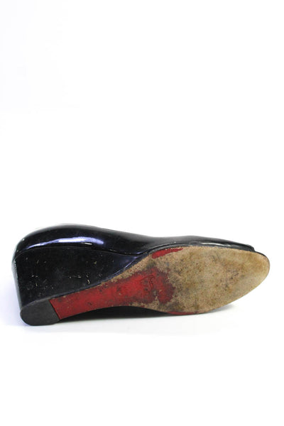 Christian Louboutin Womens Patent Leather Peep Toe Heels Wedges Black Size 9.5