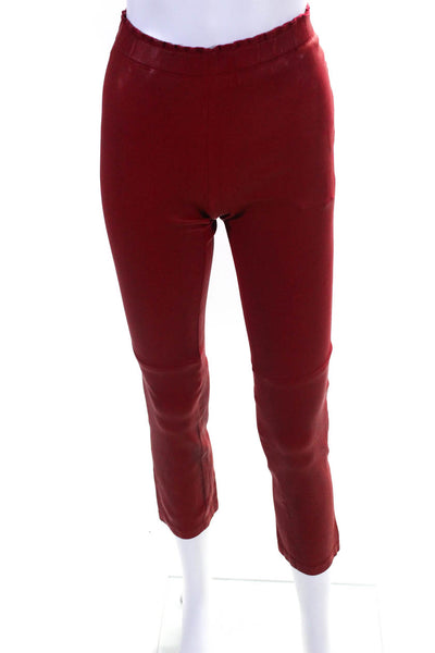 Stouls Womens Elastic Waistband Mid Rise Leather Pants Red Size Extra Small