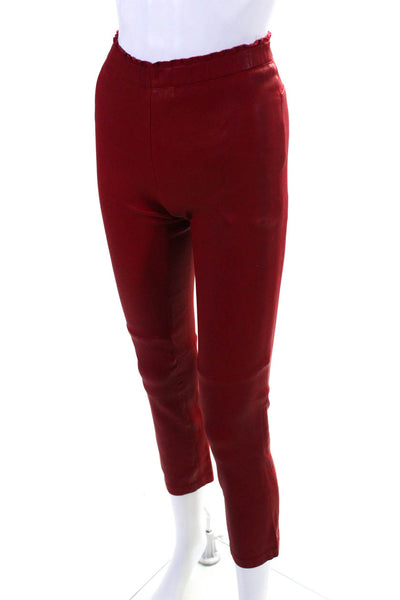 Stouls Womens Elastic Waistband Mid Rise Leather Pants Red Size Extra Small