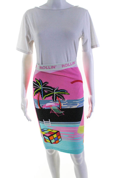 Maid In Love Womens Rollin Waistband Beaded Popsicle Poolside Skirt Pink Small