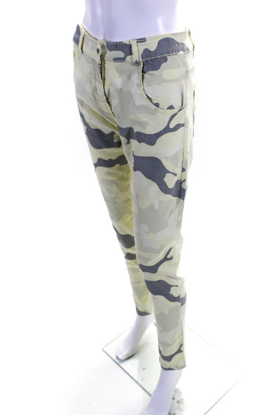 Designer Womens High Rise Glitter Camouflage Skinny Jeans Yellow Gray Medium