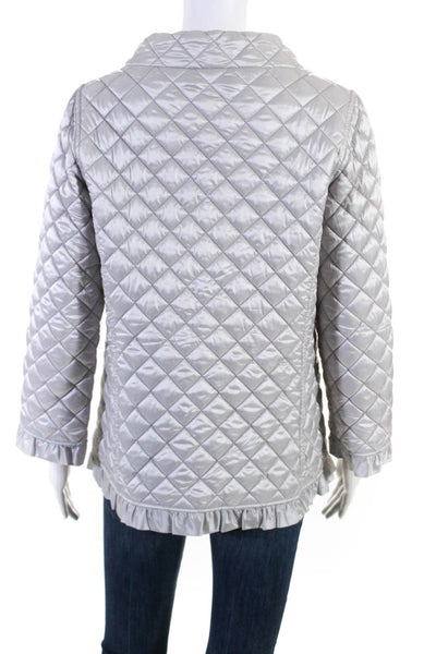 Sara Campbell Womens Quilted Texture Ruffled Jacket Silver Size Large