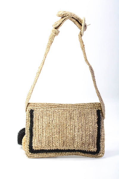 Zimmermann Womens Straw Pom Pom Zip Top Belt Bag Beige Small Handbag