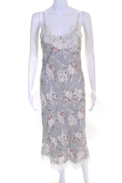 Zimmermann Womens Satin Floral Lace Slip Dress Light Blue Size 0