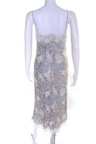 Zimmermann Womens Satin Floral Lace Slip Dress Light Blue Size 0