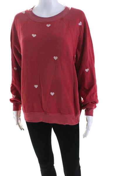 Wildfox Womens Heart Print Crewneck Sweater Pink Size S
