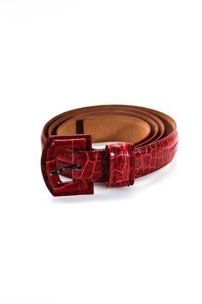 Max Mara Womens Embossed Leather 5 Notched Belt Red