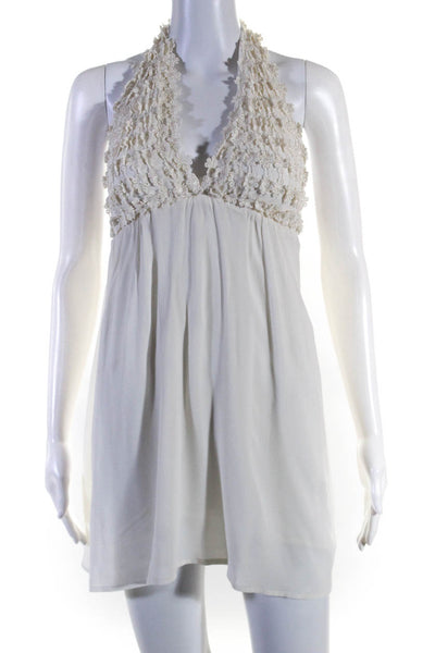 For Love & Lemons Womens Open Back Flower Embroidered Halter Dress White Size XS