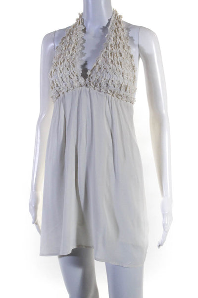 For Love & Lemons Womens Open Back Flower Embroidered Halter Dress White Size XS