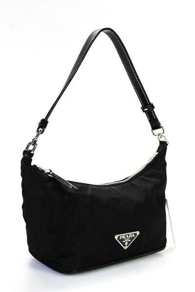Prada Womens Nylon Leather Strap Zip Top Mini Shoulder Bag Black Handbag