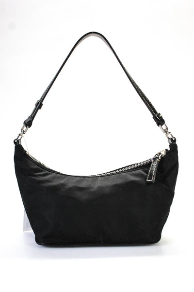 Prada Womens Nylon Leather Strap Zip Top Mini Shoulder Bag Black Handbag
