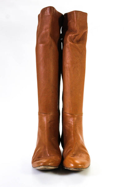 Delman Womens Knee High Zip Up Leather Boots Brown Size 7.5