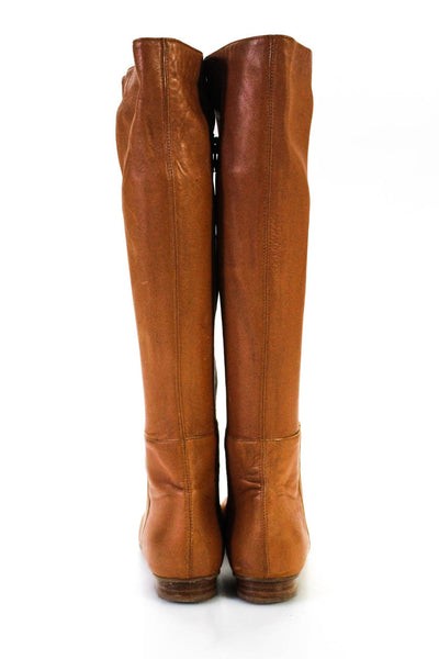 Delman Womens Knee High Zip Up Leather Boots Brown Size 7.5
