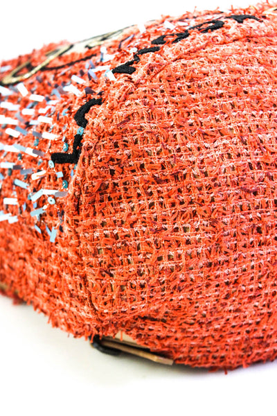 Chanel Womens CC Drawstring Sequin Tweed Cubano Trip Backpack Orange Brown