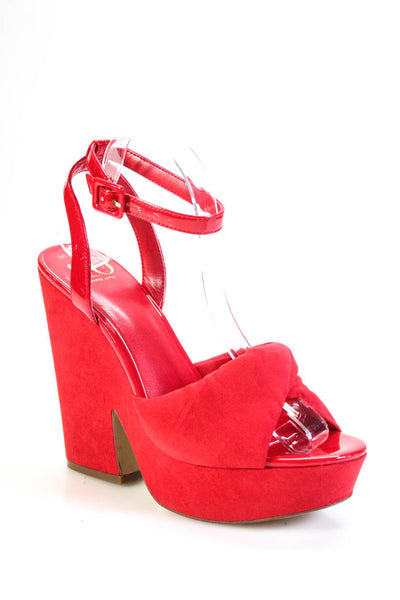 JLO Jennifer Lopez Womens Suede Ankle Strap Red Platform Pump Heel Shoes Size 9M