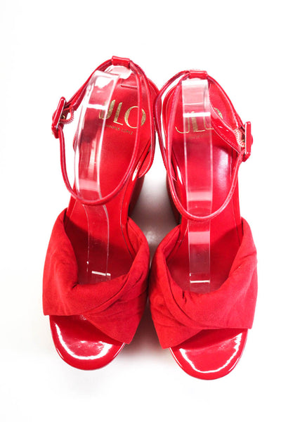 JLO Jennifer Lopez Womens Suede Ankle Strap Red Platform Pump Heel Shoes Size 9M