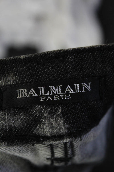 Balmain Womens Low Rise Mesh Rhinestone Embellished Denim Jeans Black Size 36