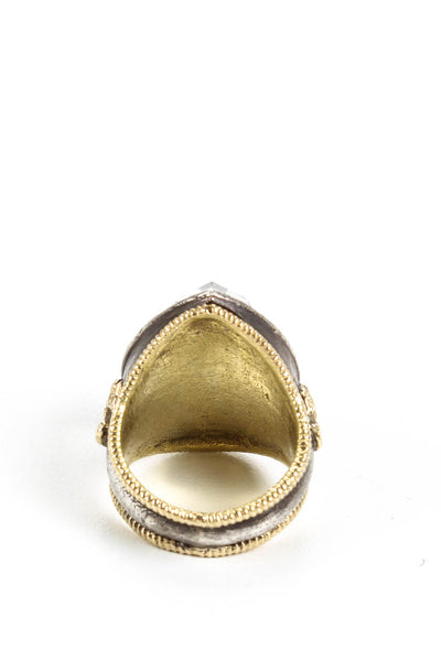 Armenta Womens Sterling Silver 18k Yellow Gold Hematite Diamond Ring Size 6.5