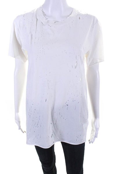 Cool TM Womens Cotton Destroyed Tee Shirt White Size XXS