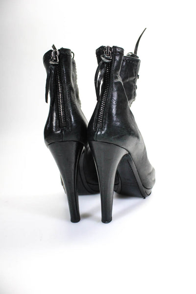 Miu Miu Womens Leather Peep Toe Lace Up Ankle Boot Pumps Black Size 38.5 8.5