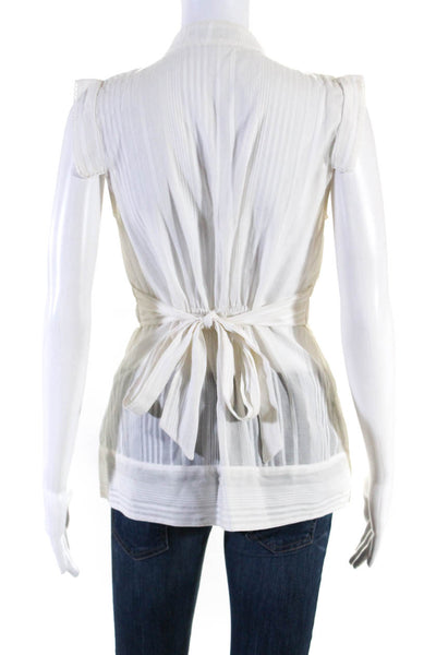 BCBG Max Azria Womens Striped Blouse White Cotton Size Extra Small