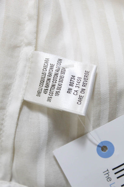 BCBG Max Azria Womens Striped Blouse White Cotton Size Extra Small