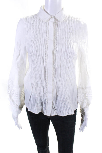 Alexis Women's High Neck Pleated Front Button Down Shirt White Size Small