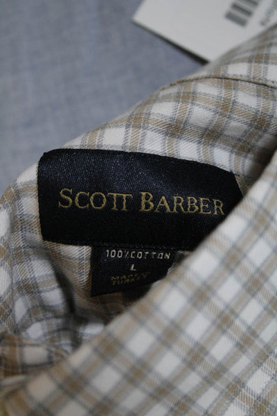 Scott Barber Men's Plaid Button Down SCO Assorted LS Wovens - Khaki Size Large