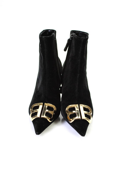 Balenciaga Womens BB Velvet Ankle Boot Black Gold Size 36 6