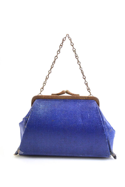 Designer Womens Vintage Mini Painted Kiss Lock Tote Handbag Wallet Blue