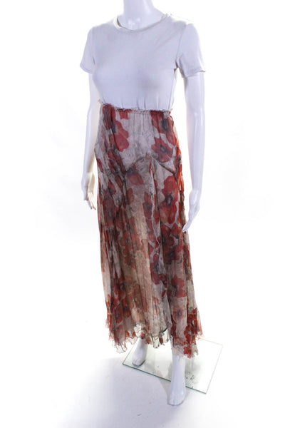 Isabel Marant Womens Elastic Waistband Floral Sheer Overlay Skirt Beige FR 36