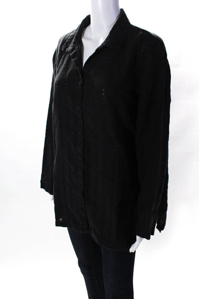 Eileen Fisher Women's Button Down Collared Shirt Black Size Large