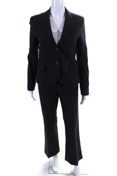 Theory Womens Wide Leg Creased Pant Suit Navy Blue Cotton Size 8/6