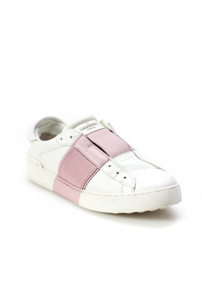 Valentino Womens Rockstud Accents Leather Sneakers Pink White Size 38.5 8.5