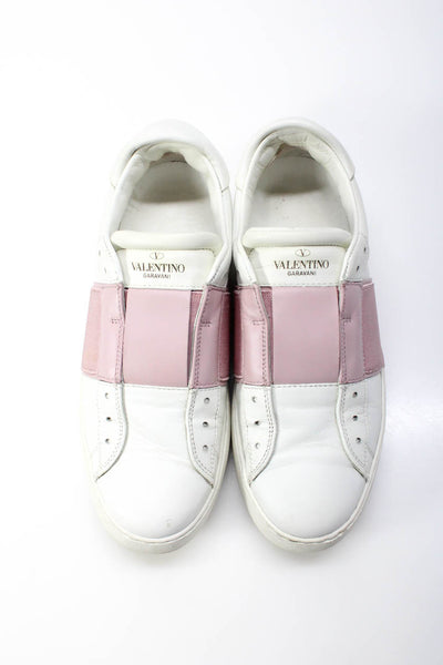 Valentino Womens Rockstud Accents Leather Sneakers Pink White Size 38.5 8.5