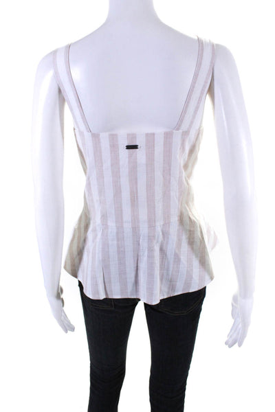 Barbour Womens Sleeveless Striped Button Down Flare Blouse Pink Size 14