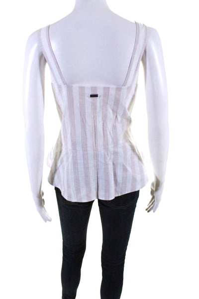 Barbour Womens Sleeveless Striped Button Down Peplum Blouse Top Pink Size 10