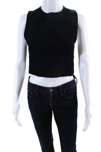 Rachel Comey Womens Sleeveless Textured Zip Back Fitted Top Navy Blue Size 0