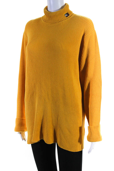 Ralph Lauren Polo Jeans Womens Ribbed Turtleneck Sweater Yellow Cotton Size Larg