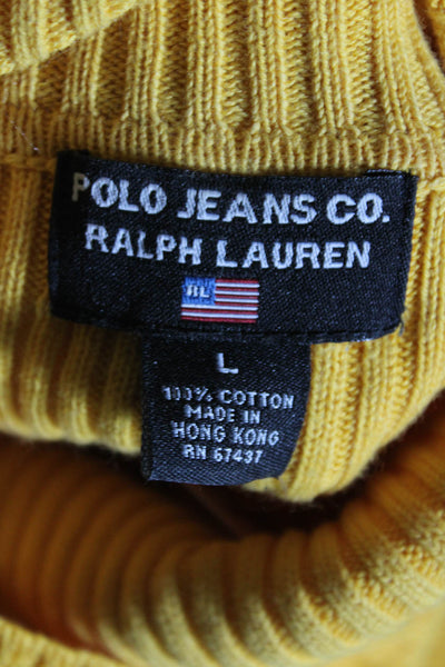 Ralph Lauren Polo Jeans Womens Ribbed Turtleneck Sweater Yellow Cotton Size Larg