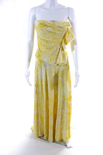 Yeon Women's Strapless Burnout Velvet Zip Up Dress Yellow Size Small