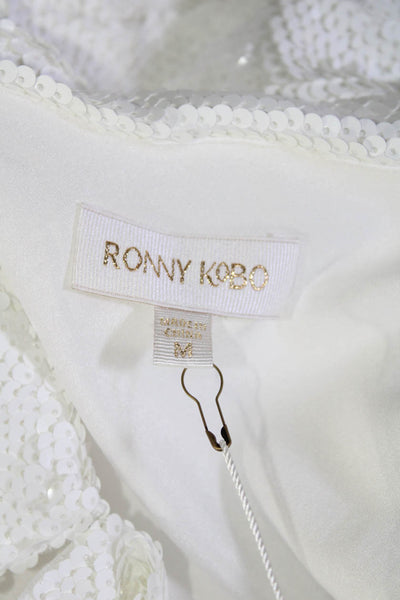 Ronny Kobo Women's Sequined One Shoulder Puff Sleeve Dress White Size Medium