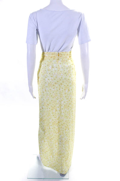 Ronny Kobo Womens Floral Print Side Slit Long Skirt Yellow Size Small