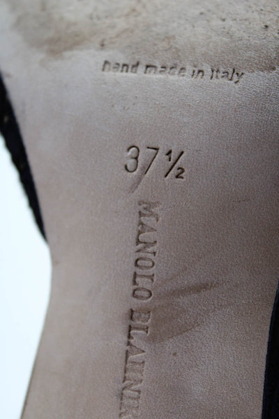 Manolo Blahnik Womens Embroidered Satin Slingback Pumps Black Size 37.5 7.5