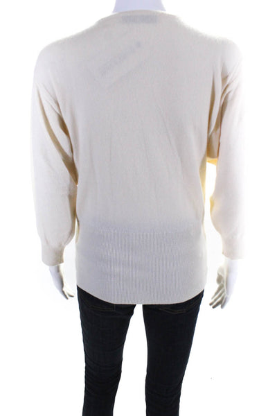 Saks Fifth Avenue Womens Embellished V Neck Sweater Ivory Cashmere Size Medium