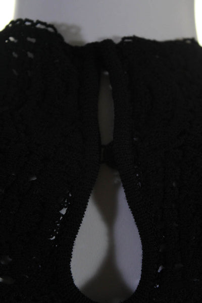 Christian Dior Womens Open Knit Mock Neck 3/4 Sleeve A-Line Dress Navy Size S