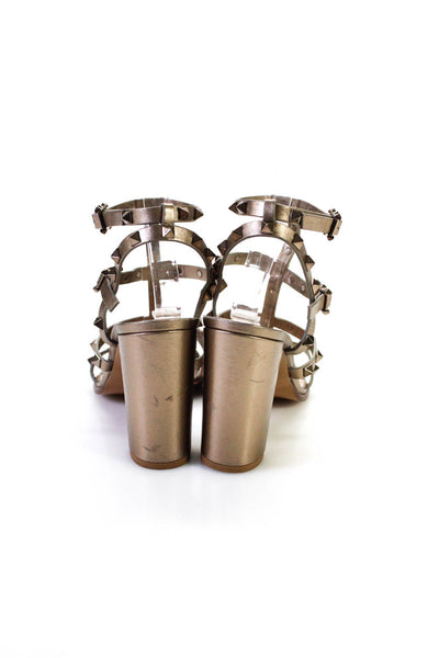 Valentino Women's Rochstud Leather Gladiator Sandals Heels Gold Size 38