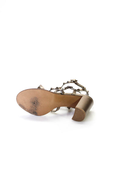Valentino Women's Rochstud Leather Gladiator Sandals Heels Gold Size 38